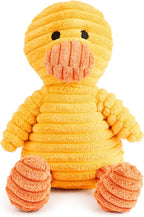 Yellow Duck Corduroy Squeaky Dog Toy – Soft Ribbed Plush Chew Toy for Small & Medium Dogs