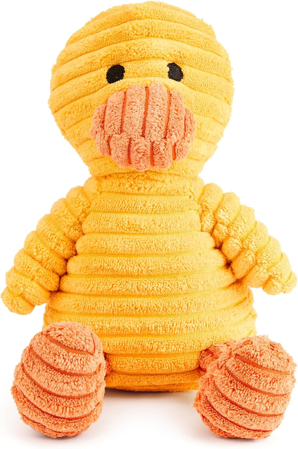 Yellow Duck Corduroy Squeaky Dog Toy – Soft Ribbed Plush Chew Toy for Small & Medium Dogs