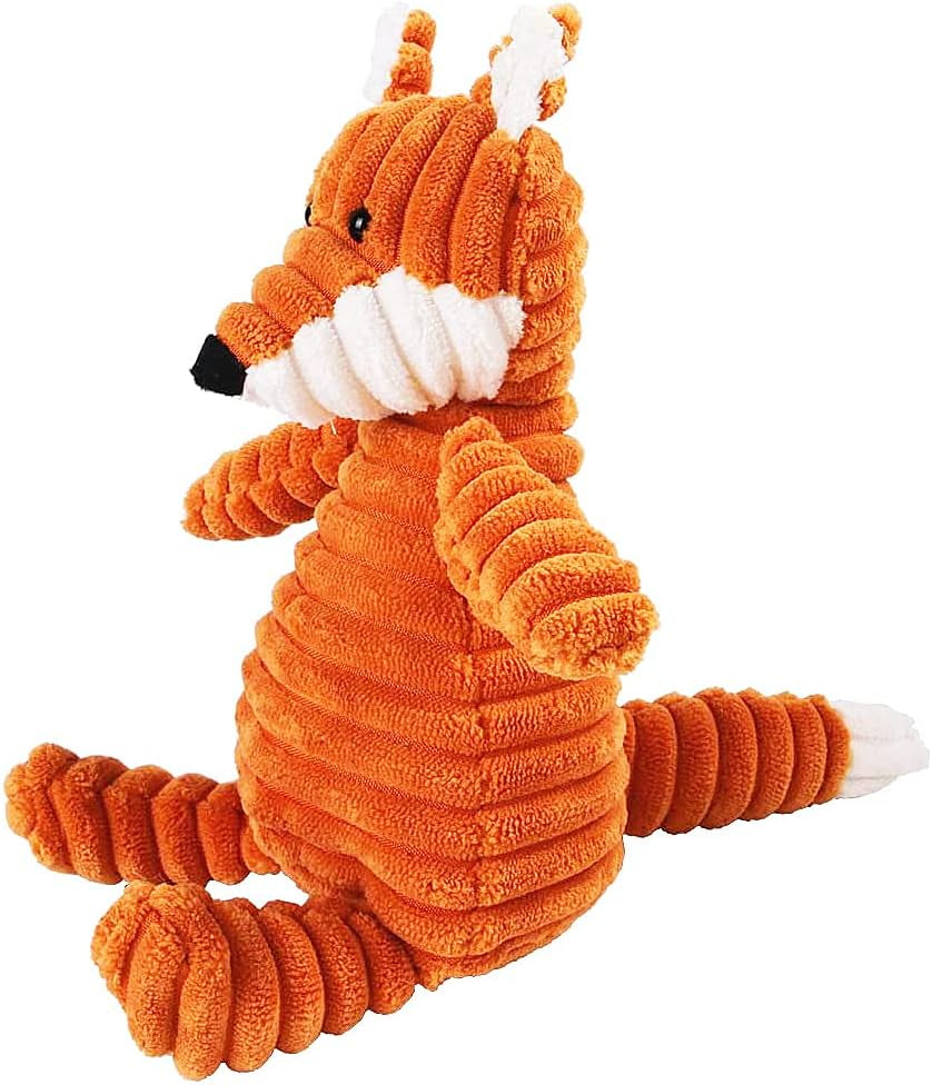 Fox Plush Squeaky Dog Toy – Soft Corduroy Chew Toy for Small Dogs and Puppies