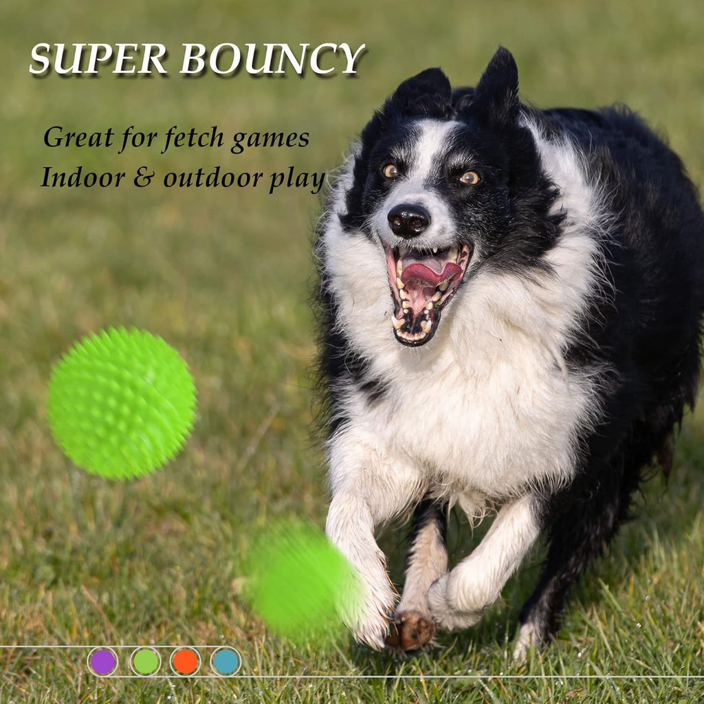Thickened 12 Cm Squeaky Dog Toy Balls, 4 Pack Spikey Indestructible Dog Balls for Aggressive Chewers for Medium Large Dogs, Durable Dog Toys for Teeth Cleaning and Training
