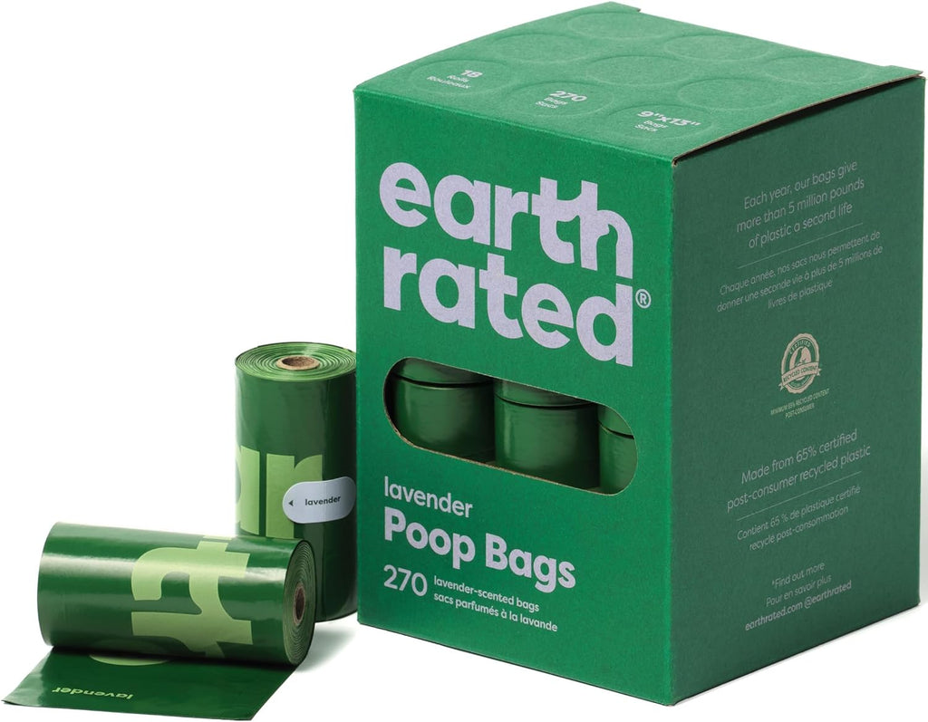 Earth Rated Dog Poo Bags – 270 Lavender Scented, Extra Thick Leak-Proof Refill Rolls