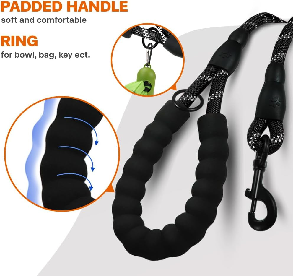 Rope Dog Lead with Padded Handle – 1.2M Reflective Climbing Rope Leash for Small Dogs