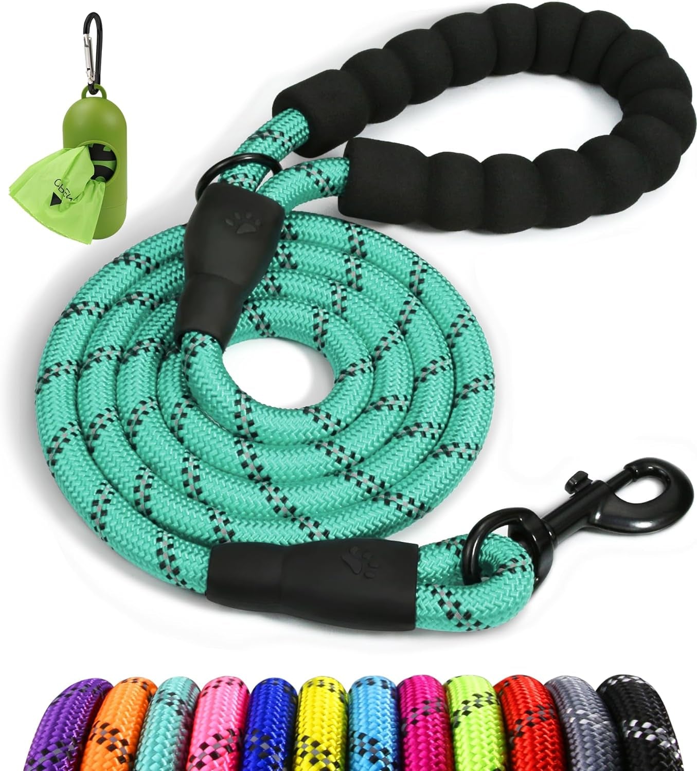 Rope Dog Lead with Padded Handle – 1.2M Reflective Climbing Rope Leash for Small Dogs