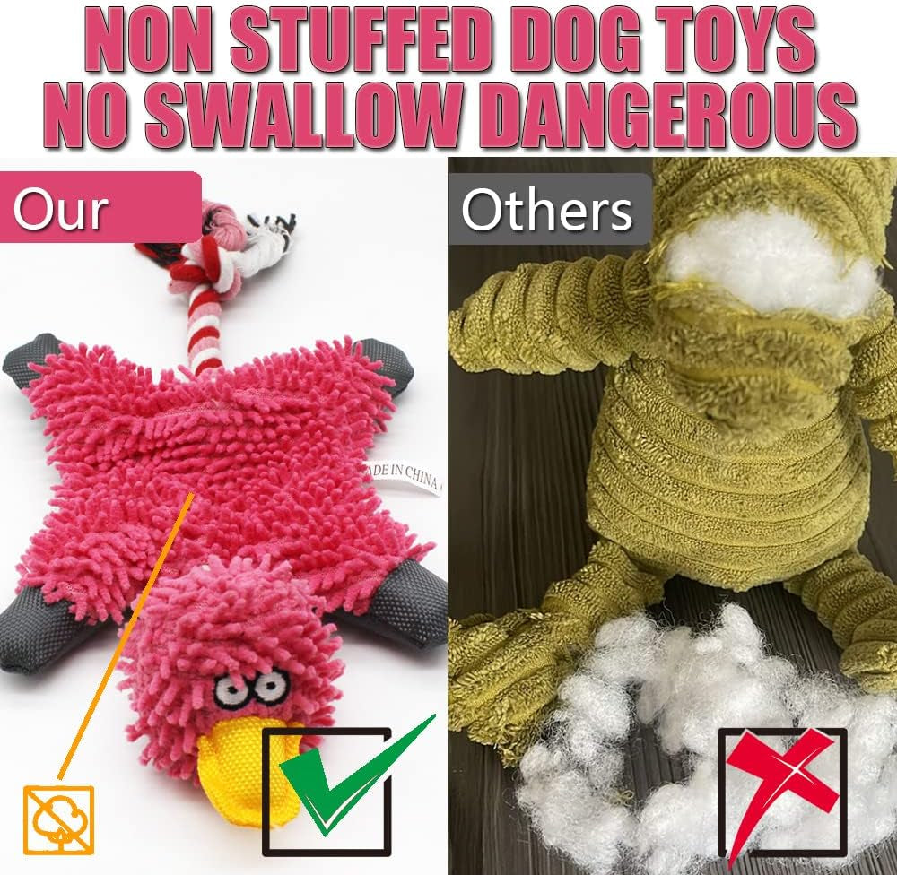 Pink Duck Squeaky Dog Toy – No-Stuffing Plush Rope Toy for Small, Medium & Large Dogs