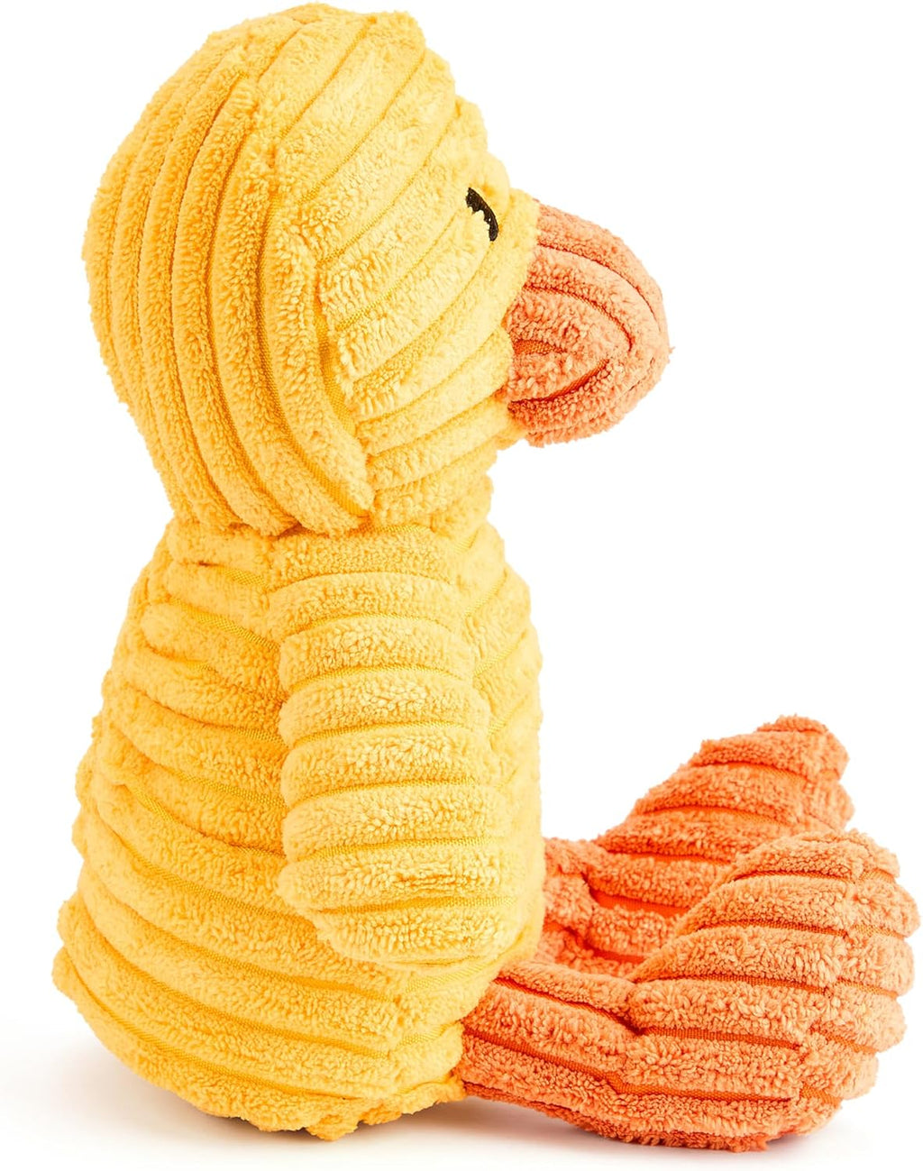 Yellow Duck Corduroy Squeaky Dog Toy – Soft Ribbed Plush Chew Toy for Small & Medium Dogs