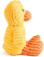 Yellow Duck Corduroy Squeaky Dog Toy – Soft Ribbed Plush Chew Toy for Small & Medium Dogs