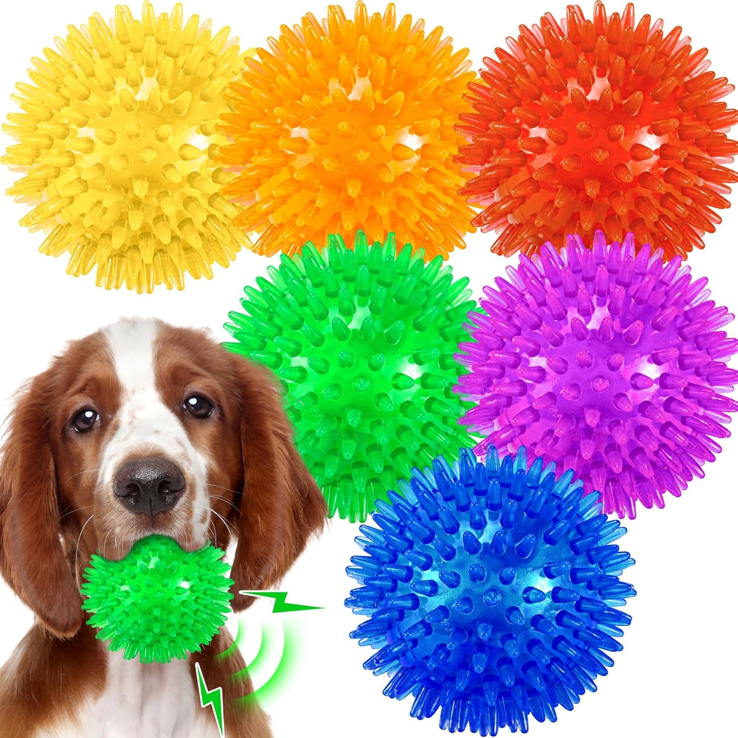 Spikey Squeaky Dog Toy Balls – 4 Pack Durable TPR Rubber Chew Balls for Medium & Large Dogs (12cm)