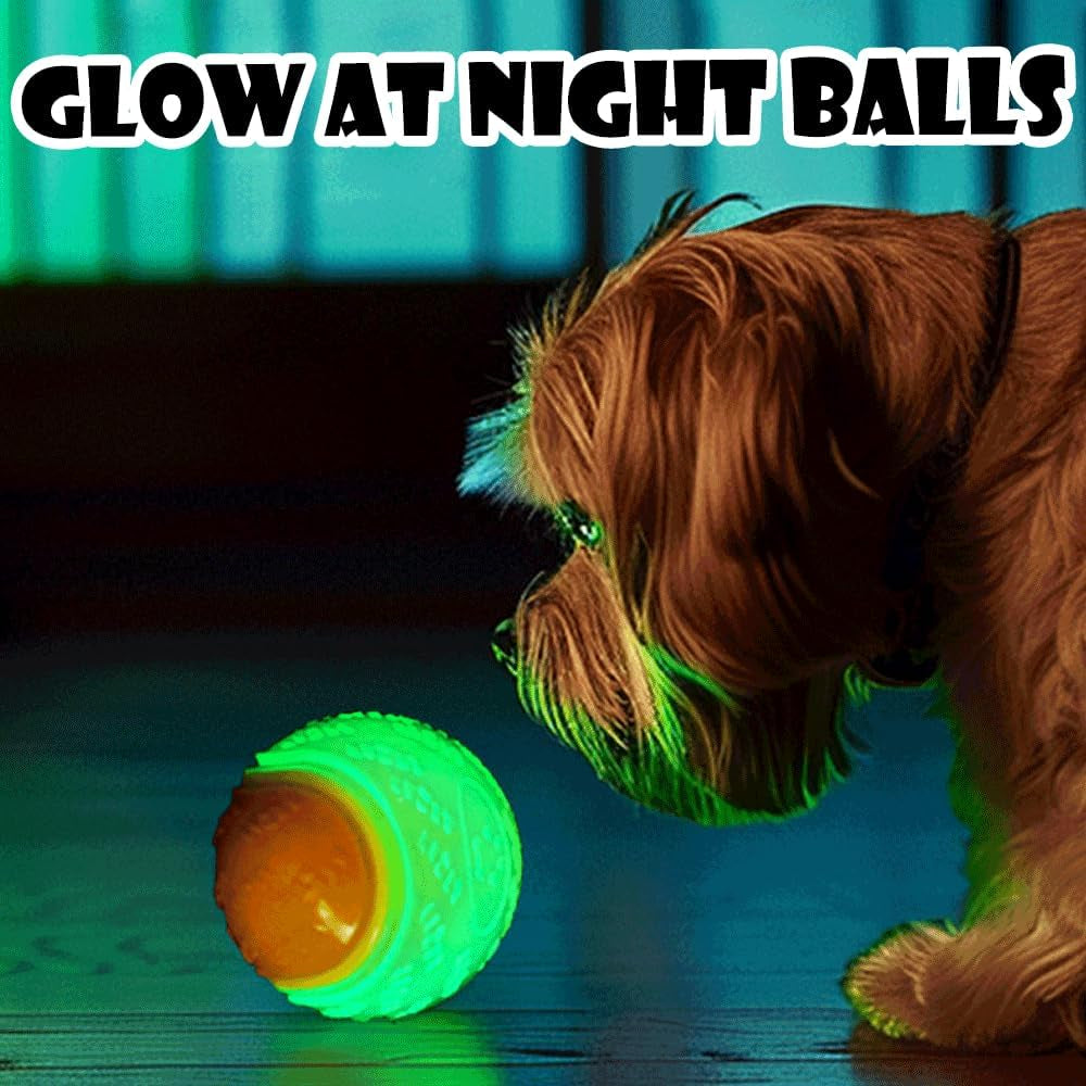 6 Pack Glow-in-the-Dark Squeaky Dog Balls – Indestructible Rubber Chew Toys for Small & Medium Dogs