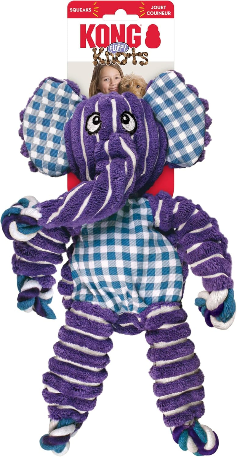 KONG Floppy Knots Elephant Dog Toy – Knotted Rope Squeaky Toy for Medium & Large Dogs
