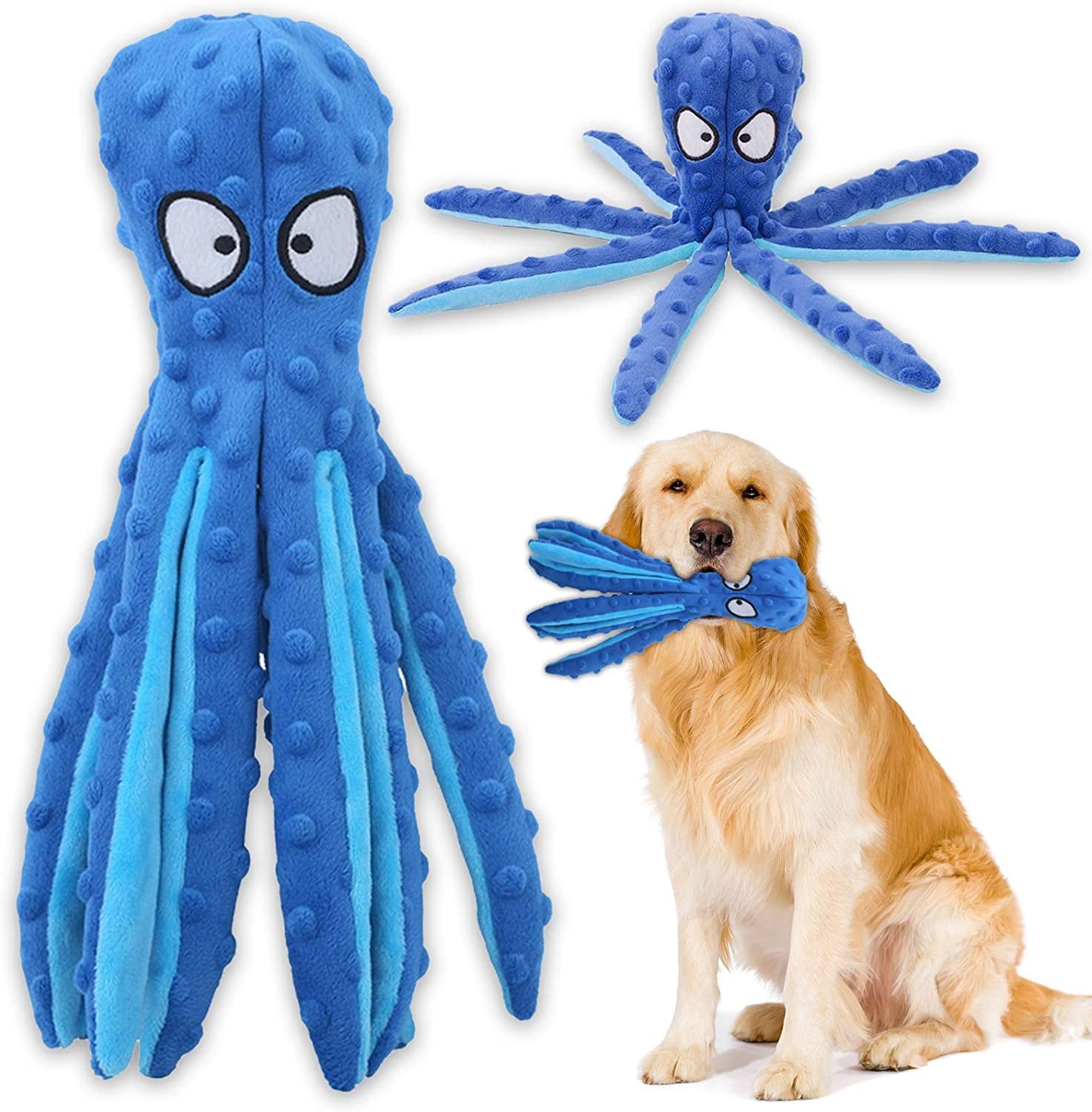 Octopus No-Stuffing Squeaky Crinkle Dog Toy – Interactive Plush Chew Toy for Medium & Large Dogs