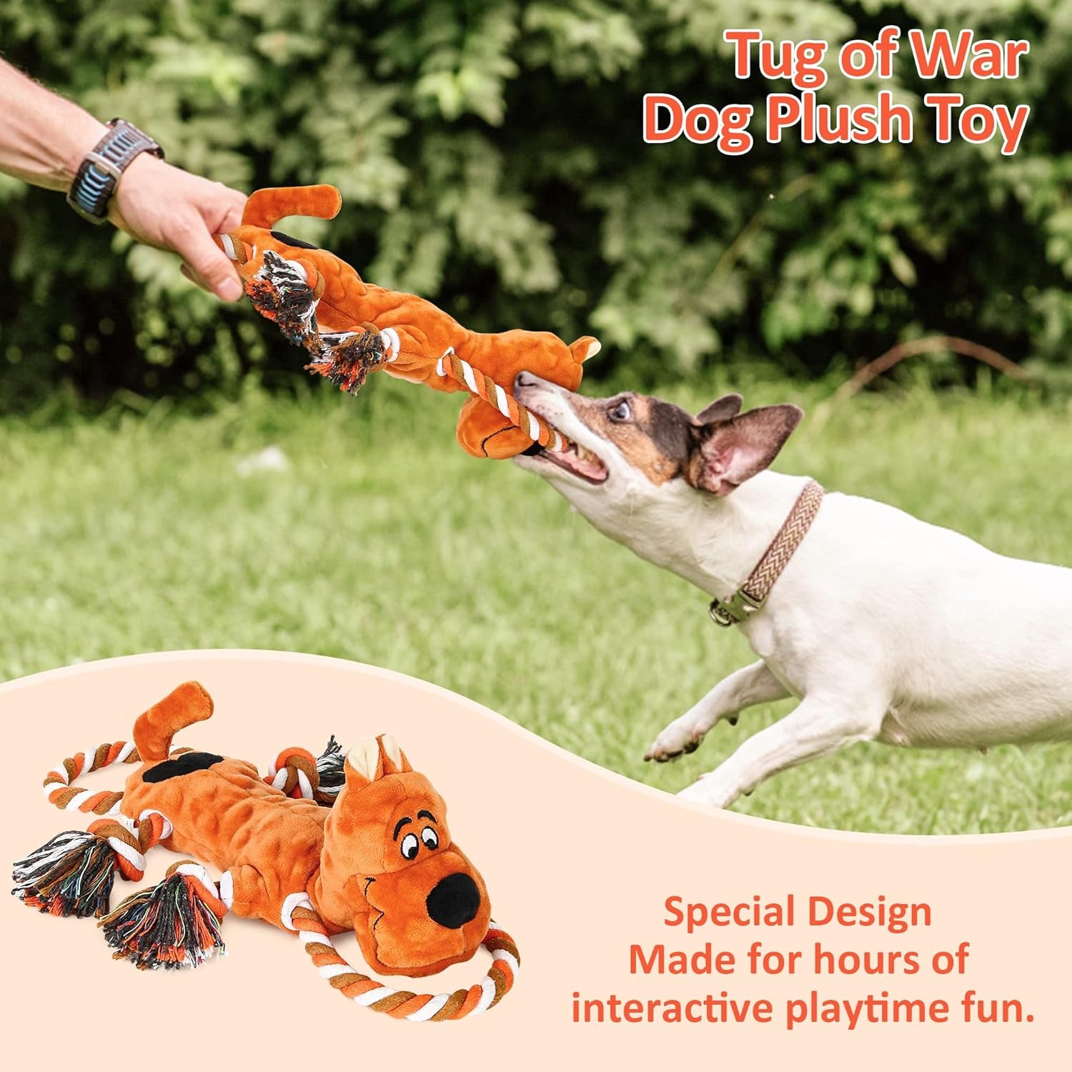 IOKHEIRA Squeaky Plush Dog Toy – Soft Tug-of-War Chew Toy with Rope & Squeaker for Puppies & Dogs