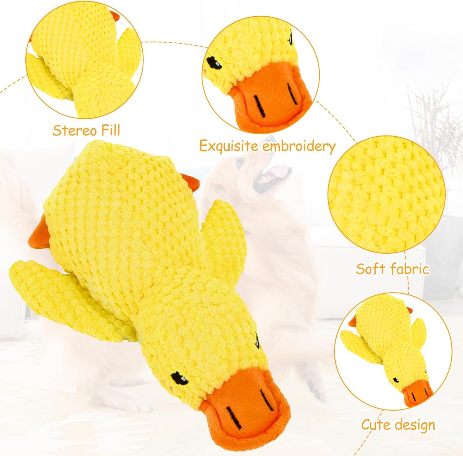 Yellow Anti-Stress Duck Squeaky Dog Toy – Interactive Plush Chew Toy for Dogs