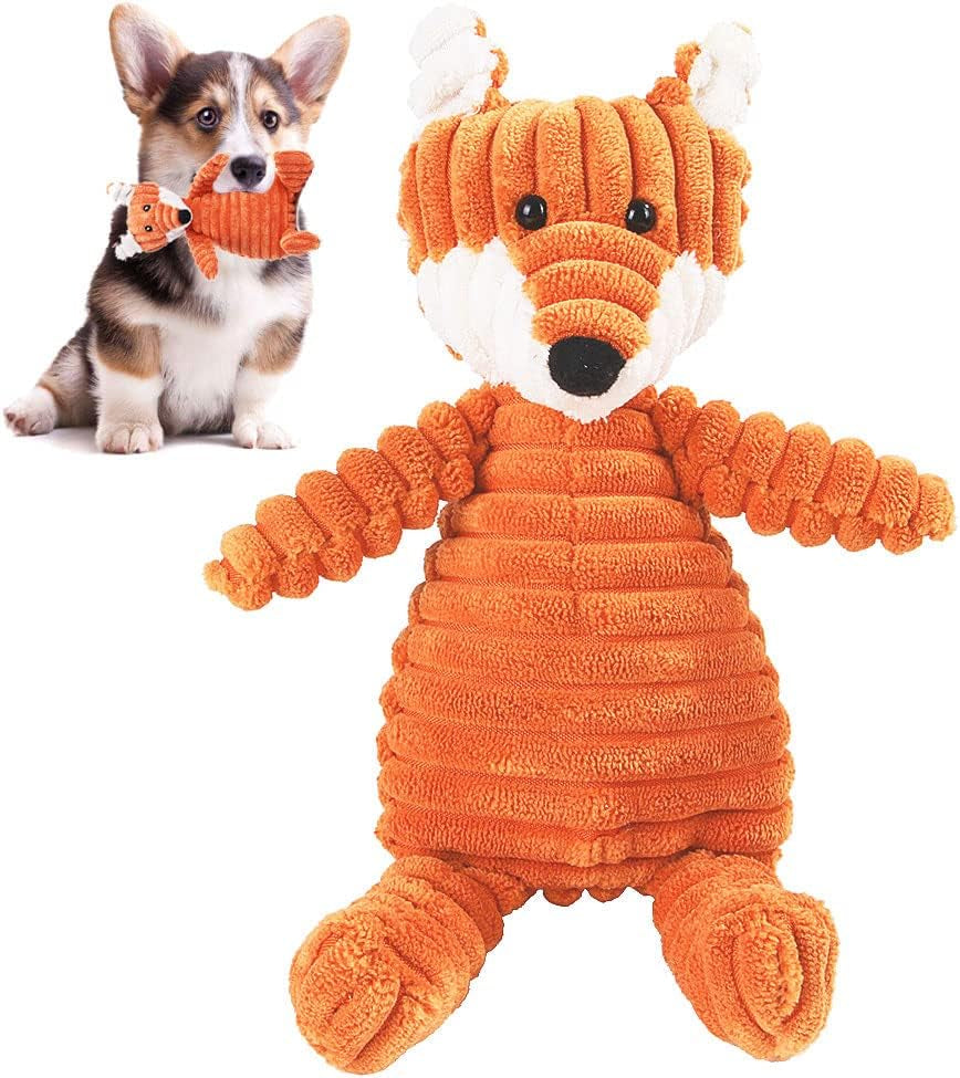 Fox Plush Squeaky Dog Toy – Soft Corduroy Chew Toy for Small Dogs and Puppies