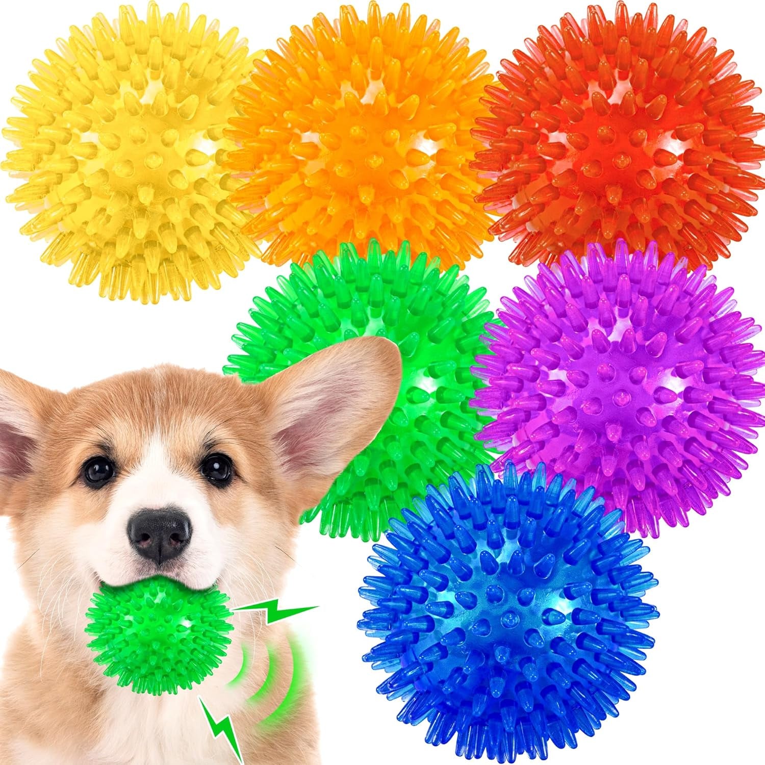 Spikey Squeaky Dog Toy Balls – 4 Pack Durable TPR Rubber Chew Balls for Medium & Large Dogs (12cm)