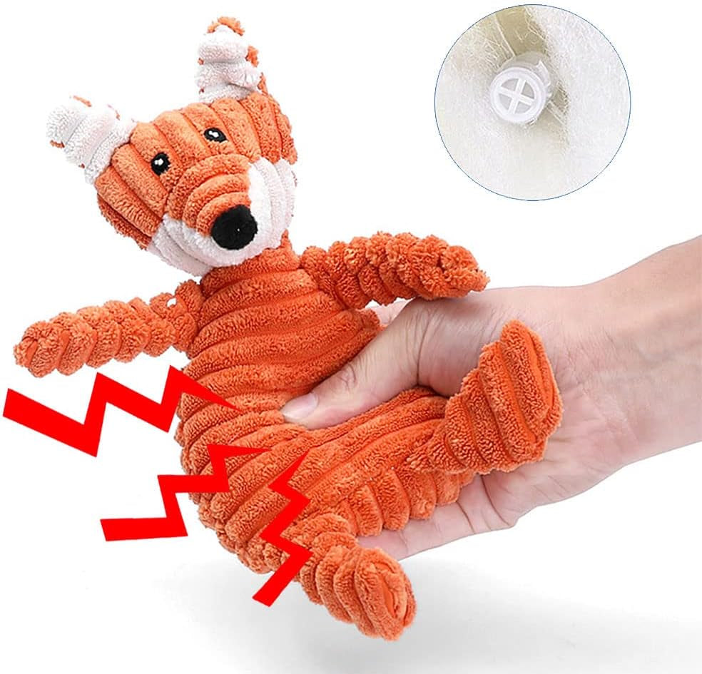 Fox Plush Squeaky Dog Toy – Soft Corduroy Chew Toy for Small Dogs and Puppies