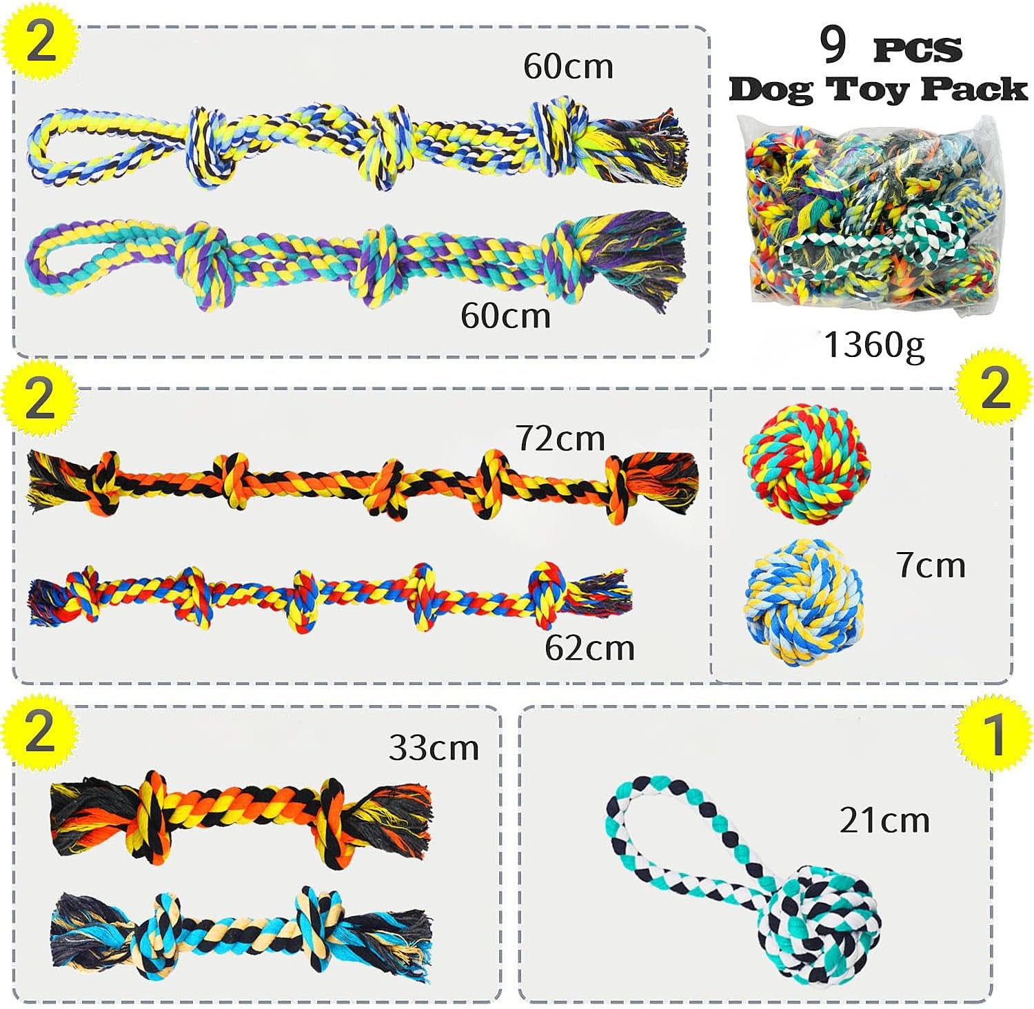 9-Pack Cotton Rope Dog Toys – Durable Knot Chew & Tug Toy Set for Medium & Large Dogs 