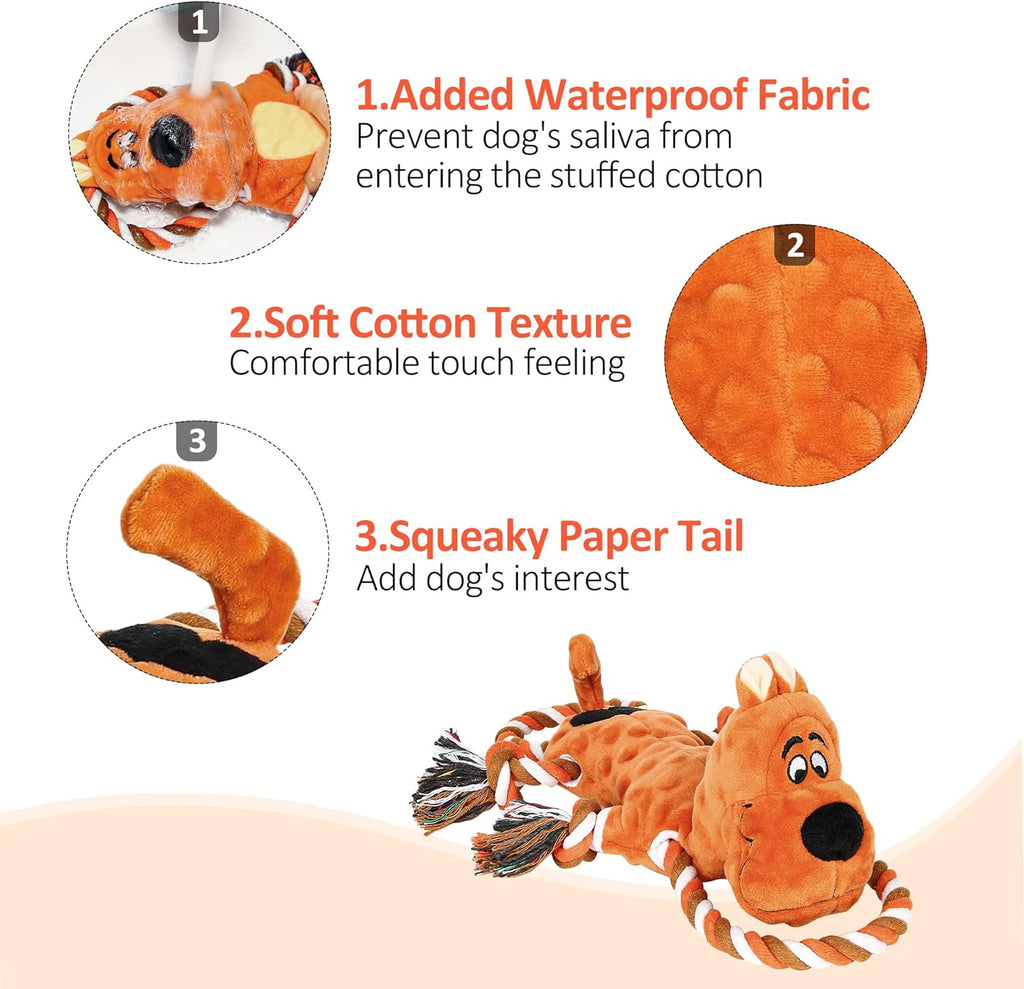 IOKHEIRA Squeaky Plush Dog Toy – Soft Tug-of-War Chew Toy with Rope & Squeaker for Puppies & Dogs