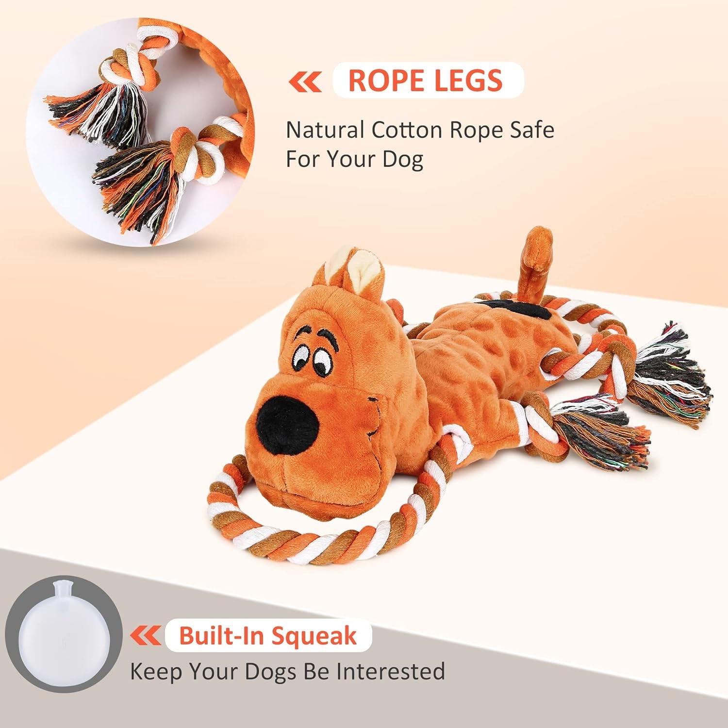 IOKHEIRA Squeaky Plush Dog Toy – Soft Tug-of-War Chew Toy with Rope & Squeaker for Puppies & Dogs