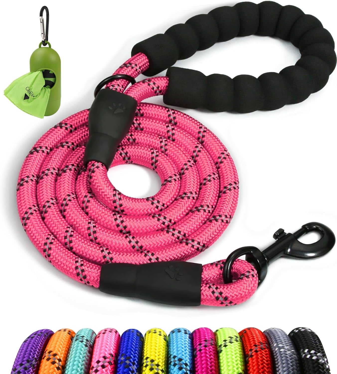 Rope Dog Lead with Padded Handle – 1.2M Reflective Climbing Rope Leash for Small Dogs