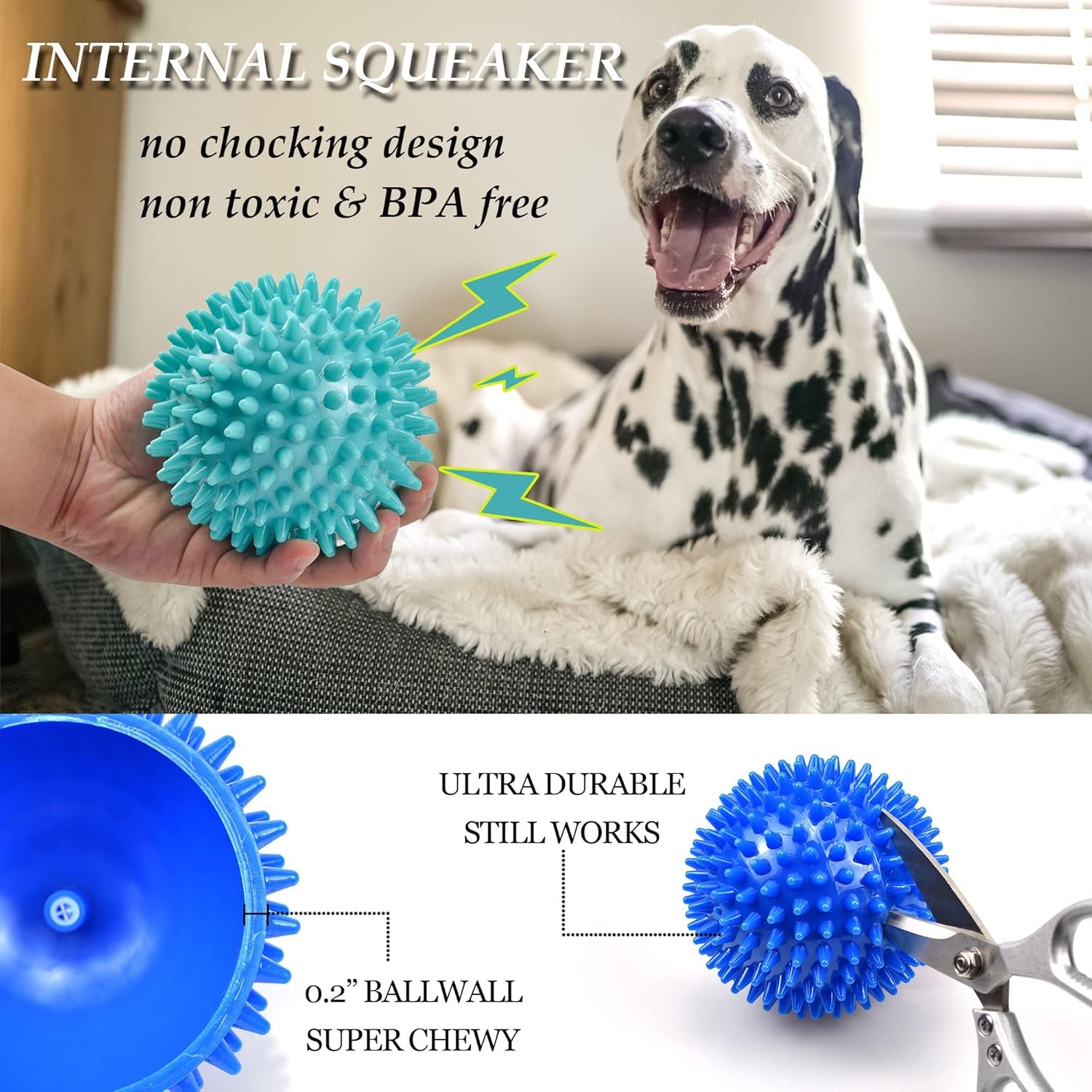 Thickened 12 Cm Squeaky Dog Toy Balls, 4 Pack Spikey Indestructible Dog Balls for Aggressive Chewers for Medium Large Dogs, Durable Dog Toys for Teeth Cleaning and Training
