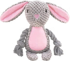 Easter Bunny Squeaky Plush Dog Toy – Soft Chew Toy with Rope Legs for Small, Medium & Large Dogs