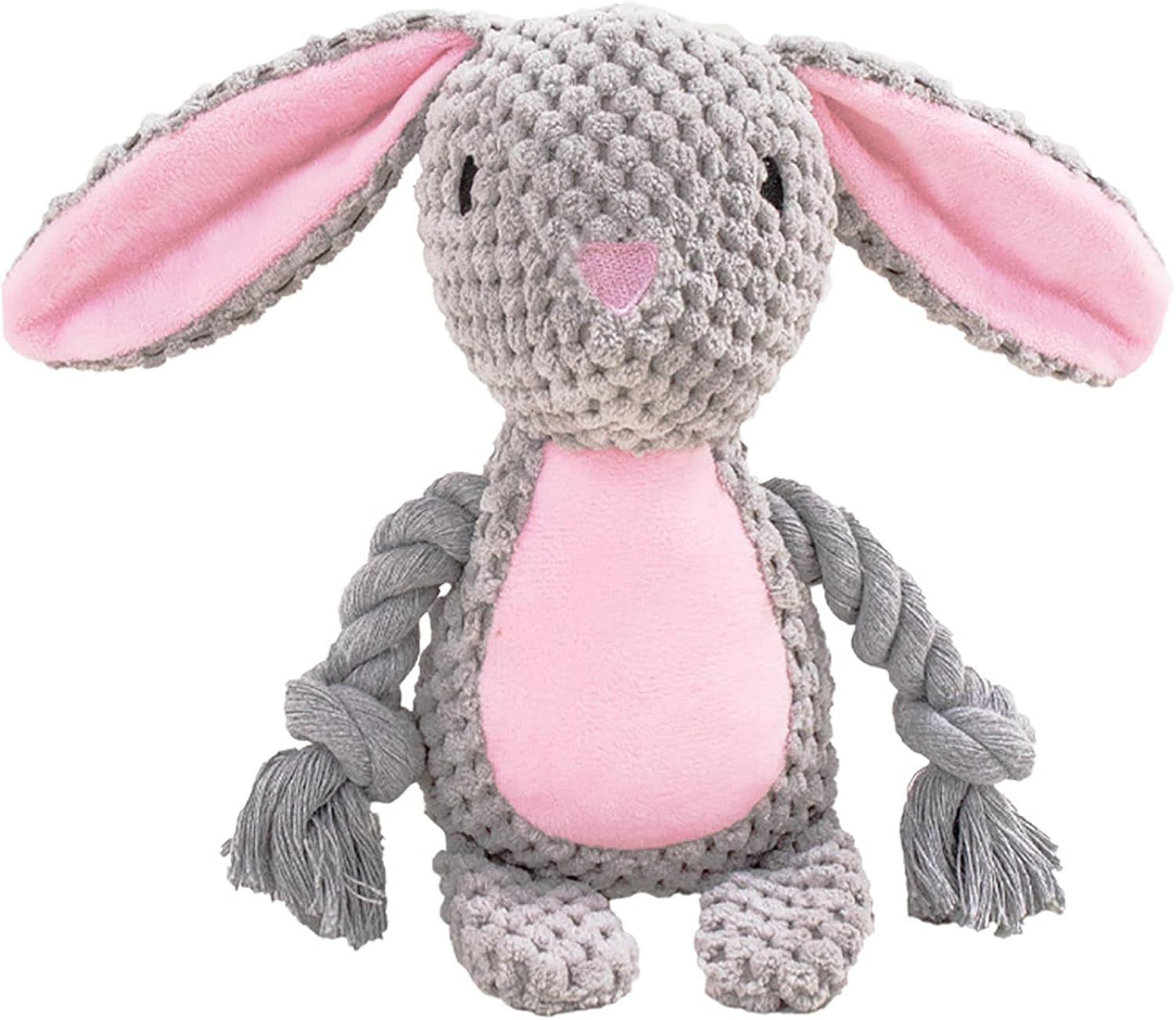 Easter Bunny Squeaky Plush Dog Toy – Soft Chew Toy with Rope Legs for Small, Medium & Large Dogs