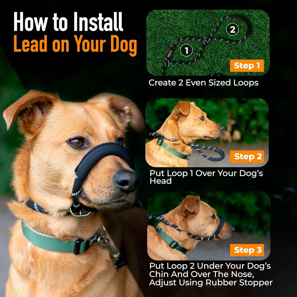 Figure of 8 Anti-Pull Dog Lead – Padded Nose Rope Slip Lead for Medium & Large Dogs