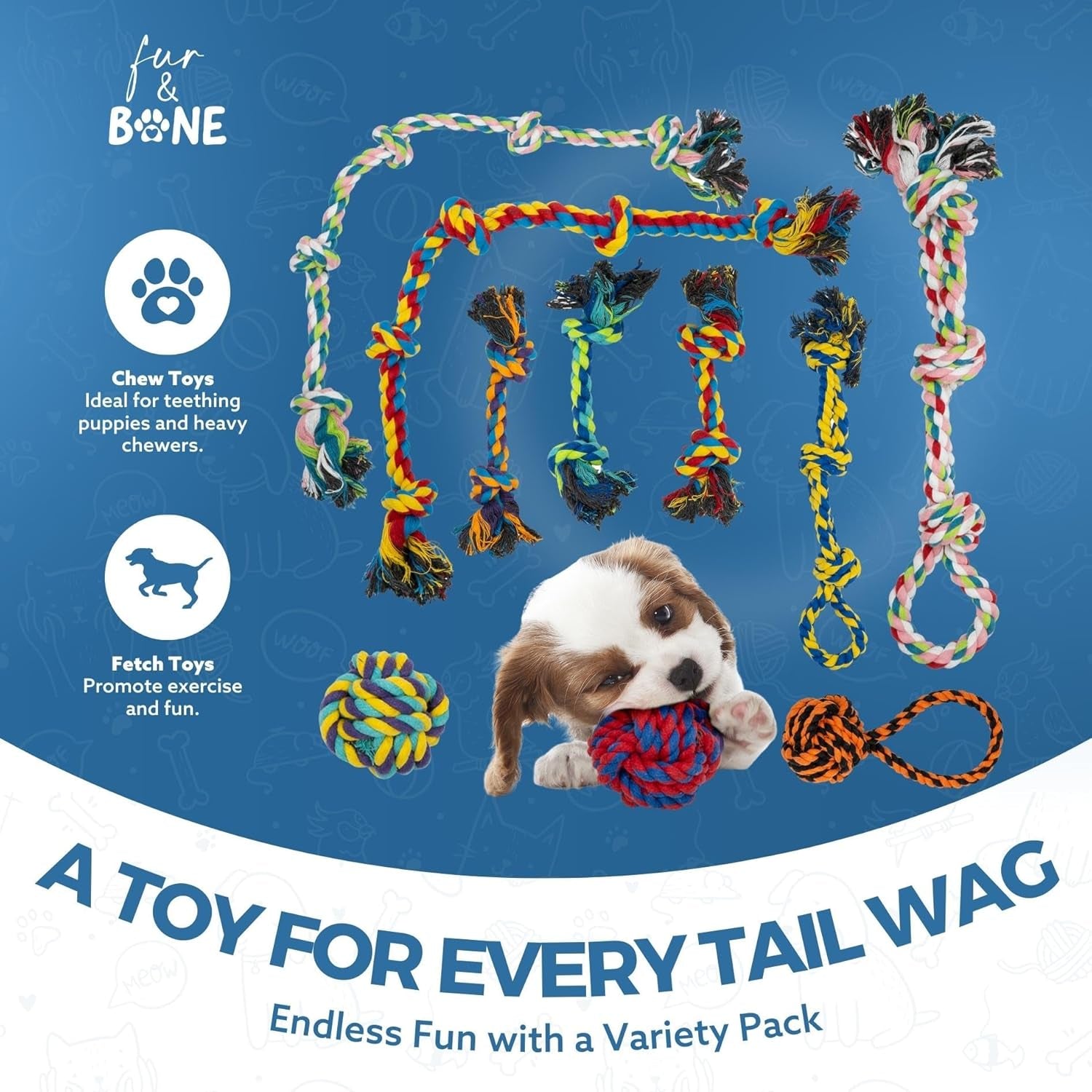 10-Pack Natural Cotton Dog Rope Toys – Indestructible Chew & Tug Toys for All Breeds & Aggressive Chewers