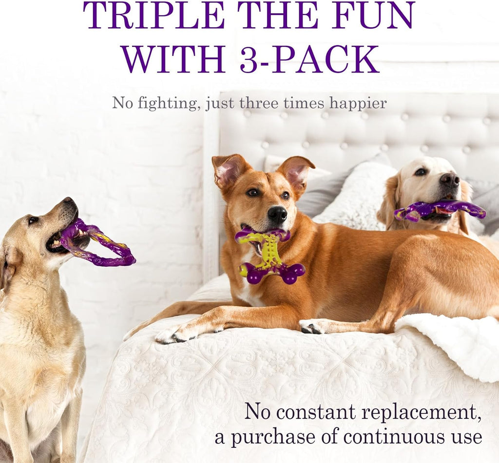 3-Pack Bacon Flavour Nylon Dog Chew Bones – Durable Teeth Cleaning Toys for Aggressive Chewers & Medium to Large Dogs