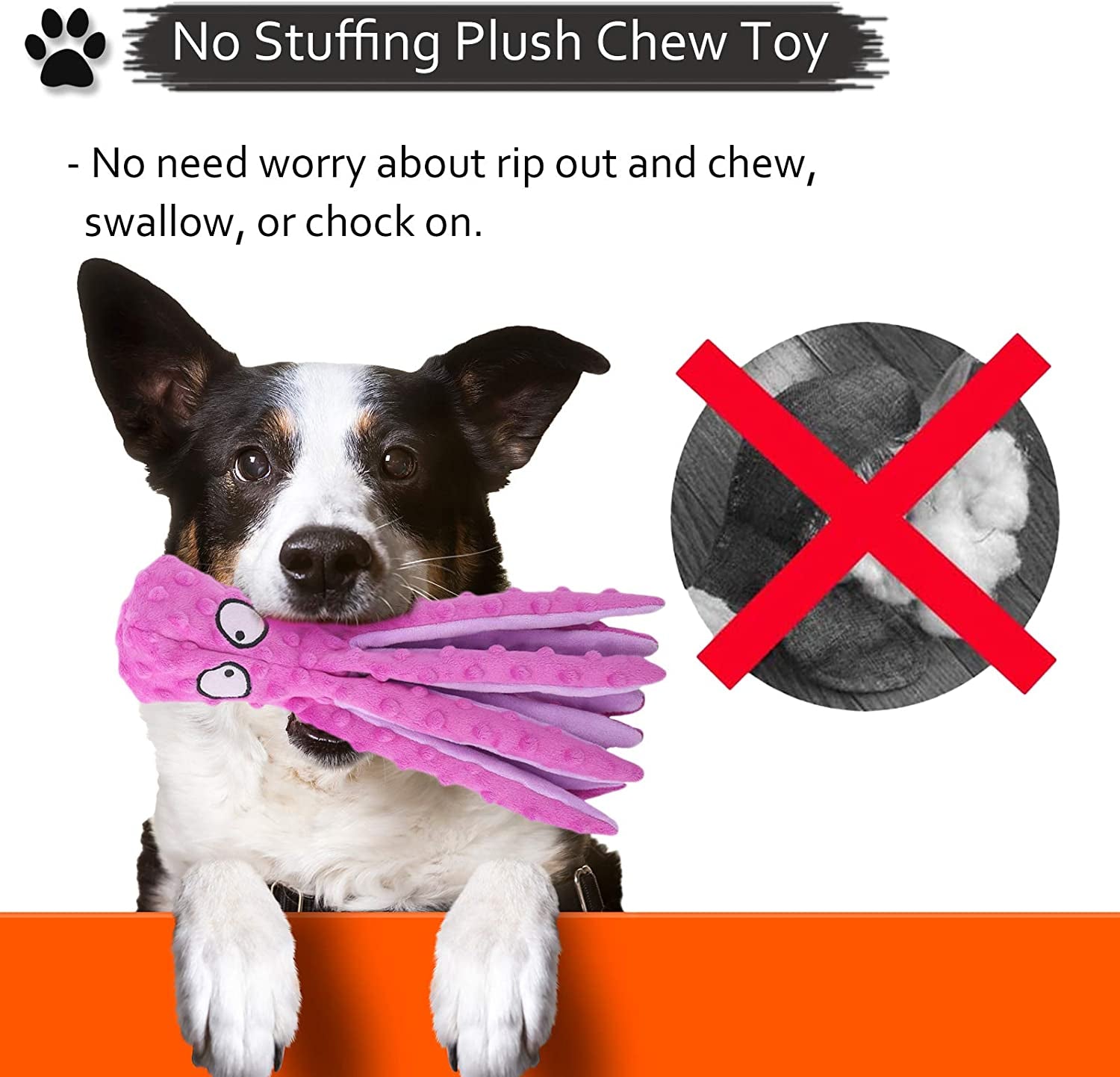 Octopus No-Stuffing Squeaky Crinkle Dog Toy – Interactive Plush Chew Toy for Medium & Large Dogs