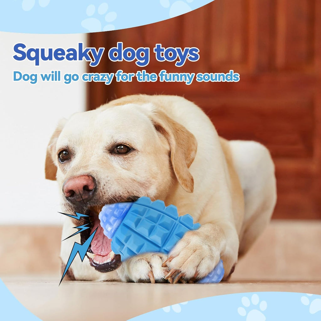 Rugby Squeaky Dog Chew Toy – Tough Nylon & Rubber Teeth Cleaning Toy for Aggressive Chewers & Large Dogs