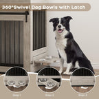 Furniture Style Wooden Dog Crate with Sliding Doors, Drawer & 360° Rotatable Bowls – Indoor Dog Kennel Side Table for Medium & Large Dogs