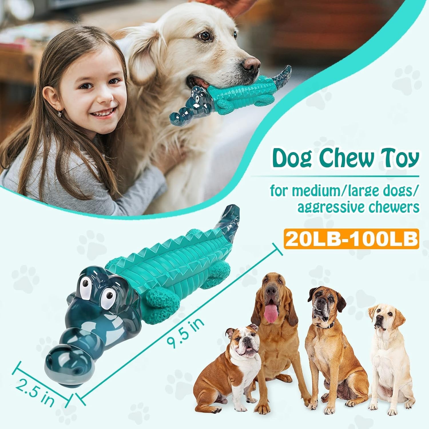Alligator Dog Chew Toy – Tough Nylon & Rubber Teeth Cleaning Toy for Aggressive Chewers & Large Dogs
