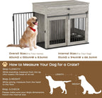 Furniture Style Wooden Dog Crate with Sliding Doors, Drawer & 360° Rotatable Bowls – Indoor Dog Kennel Side Table for Medium & Large Dogs