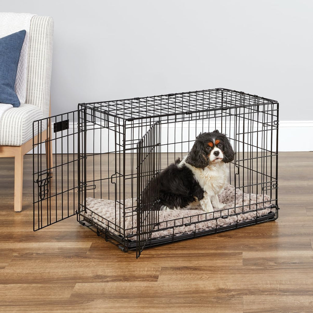MidWest iCrate Two-Door Folding Dog Crate with Divider & Leak-Proof Tray – 76cm Metal Wire Kennel for Medium Dogs