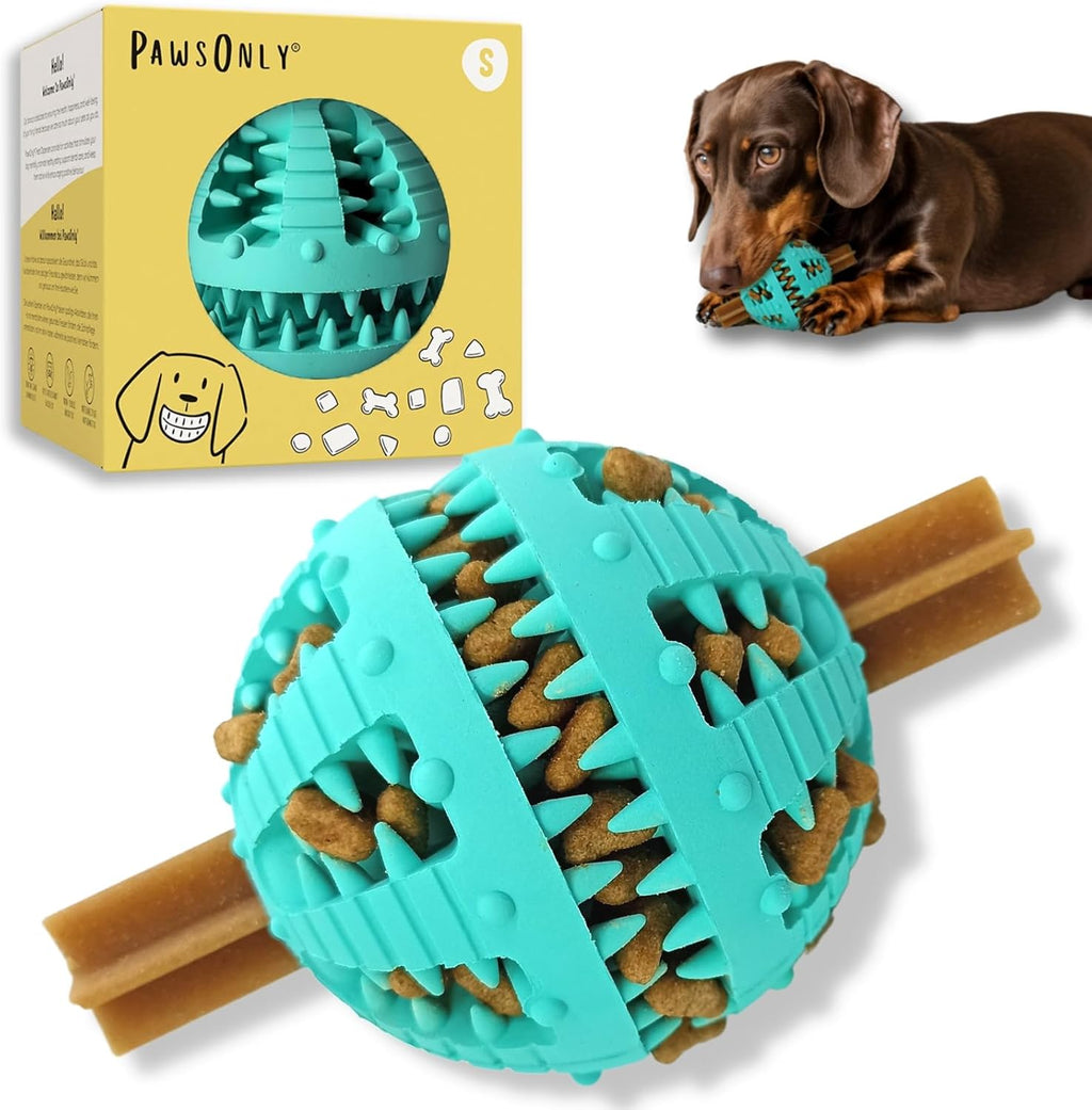 PawsOnly Treat Dispensing Ball – Interactive Rubber Puzzle Feeder for Mental Stimulation & Dog Enrichment (Small, Blue)