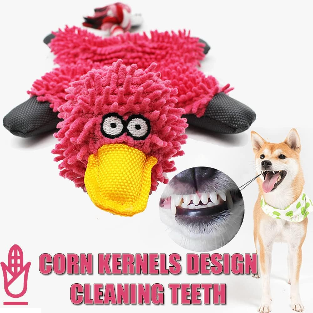 Pink Duck Squeaky Dog Toy – No-Stuffing Plush Rope Toy for Small, Medium & Large Dogs