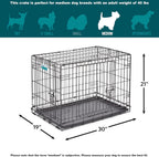 MidWest iCrate Two-Door Folding Dog Crate with Divider & Leak-Proof Tray – 76cm Metal Wire Kennel for Medium Dogs
