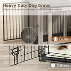 Furniture Style Wooden Dog Crate with Sliding Doors, Drawer & 360° Rotatable Bowls – Indoor Dog Kennel Side Table for Medium & Large Dogs
