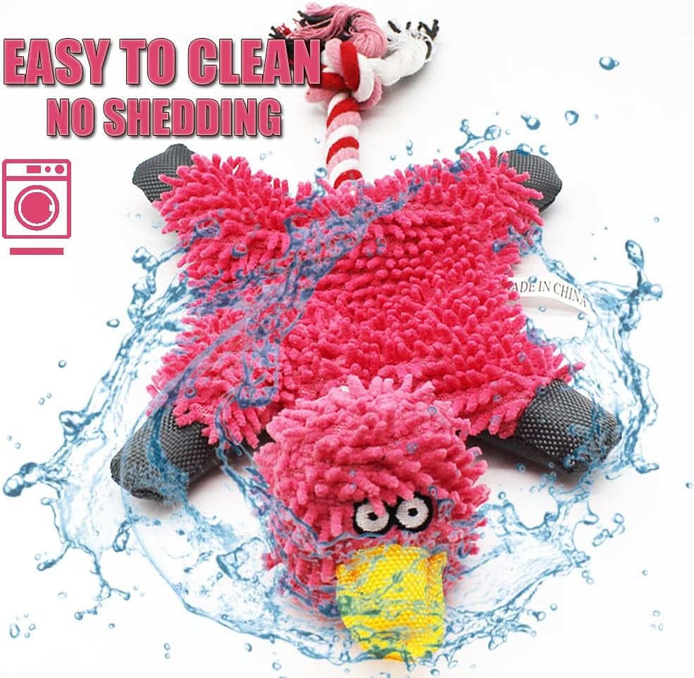 Pink Duck Squeaky Dog Toy – No-Stuffing Plush Rope Toy for Small, Medium & Large Dogs