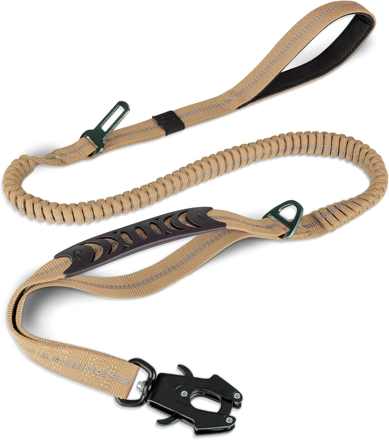 Tactical Dog Lead – Heavy Duty Bungee Shock Absorbing Leash with Double Handle & Car Seatbelt for Medium, Large & XL Dogs