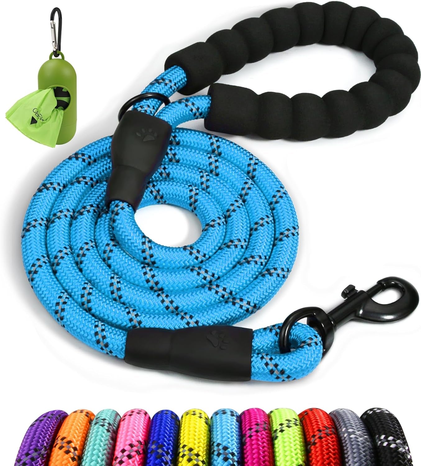 Rope Dog Lead with Padded Handle – 1.2M Reflective Climbing Rope Leash for Small Dogs