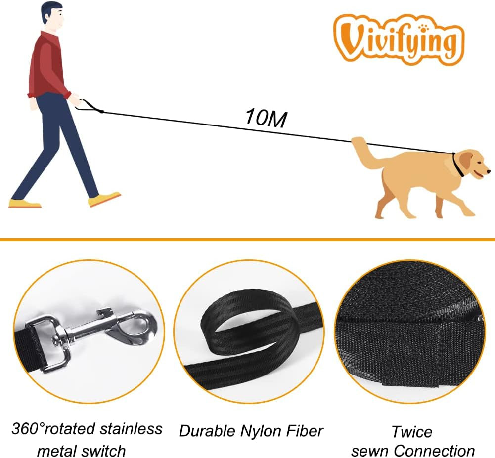  Long Line Training Dog Lead – Nylon Padded Handle Recall Lead for All Breeds