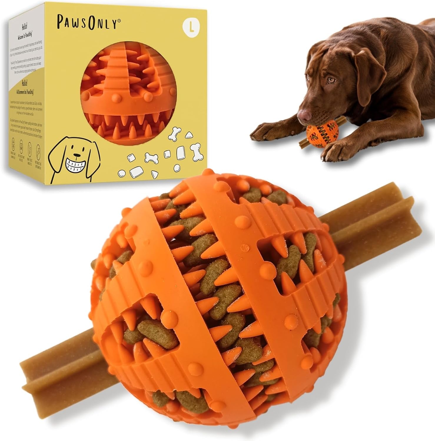 PawsOnly Treat Dispensing Ball – Interactive Rubber Puzzle Feeder for Mental Stimulation & Dog Enrichment (Small, Blue)