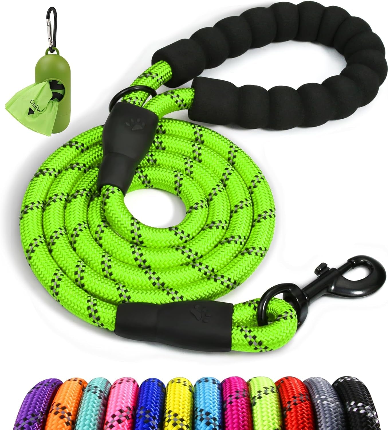 Rope Dog Lead with Padded Handle – 1.2M Reflective Climbing Rope Leash for Small Dogs