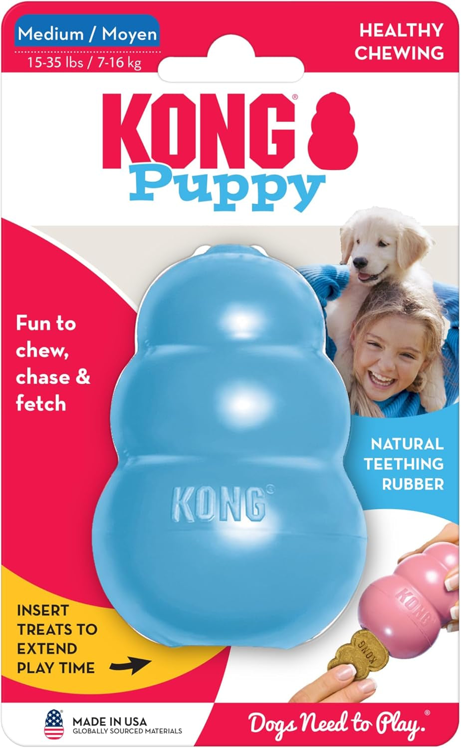 KONG Puppy Stuffable Chew Toy – Soft Natural Rubber Teething Toy for Medium Puppies