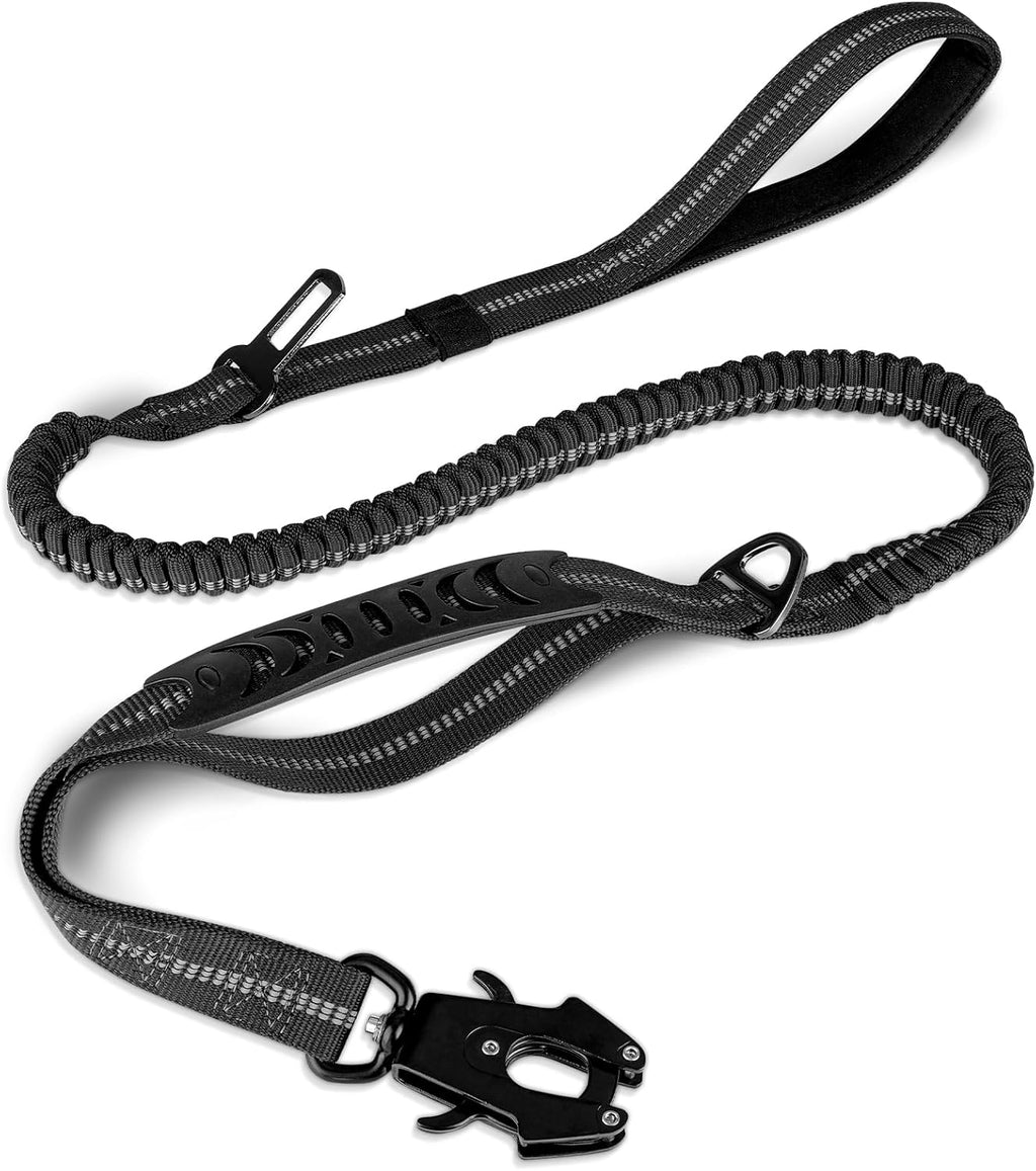 Tactical Dog Lead – Heavy Duty Bungee Shock Absorbing Leash with Double Handle & Car Seatbelt for Medium, Large & XL Dogs