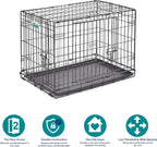 MidWest iCrate Two-Door Folding Dog Crate with Divider & Leak-Proof Tray – 76cm Metal Wire Kennel for Medium Dogs