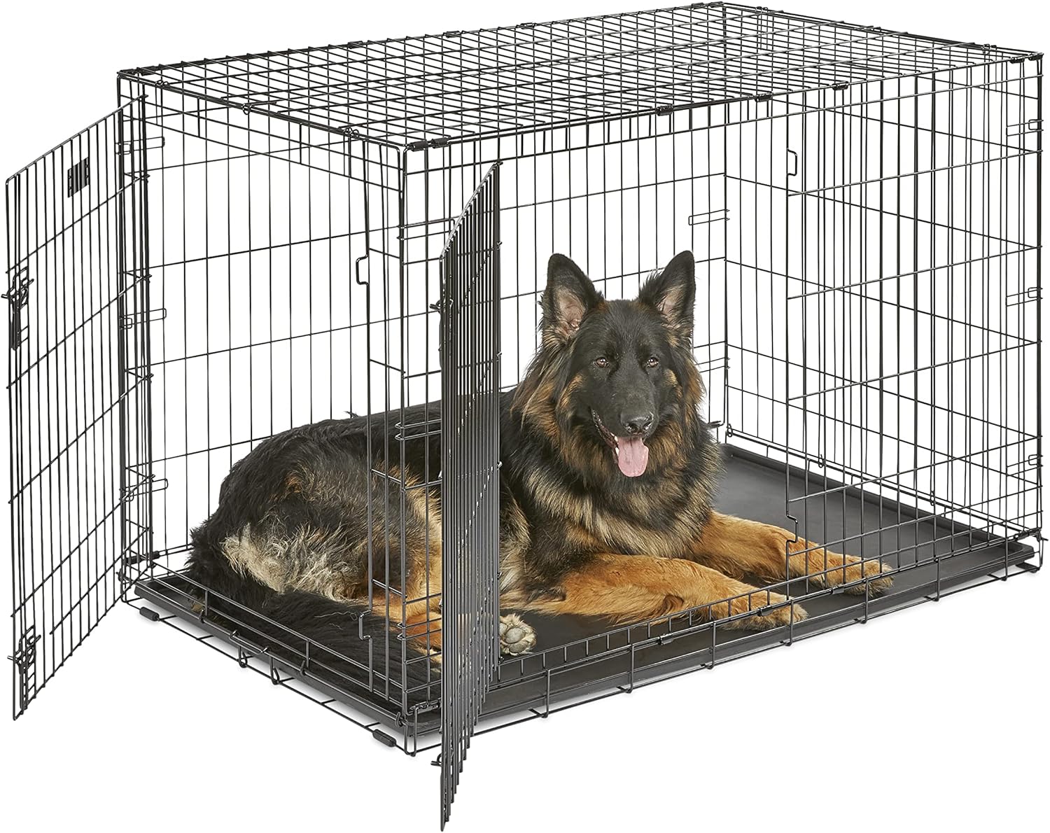 MidWest iCrate Two-Door Folding Dog Crate with Divider & Leak-Proof Tray – 76cm Metal Wire Kennel for Medium Dogs