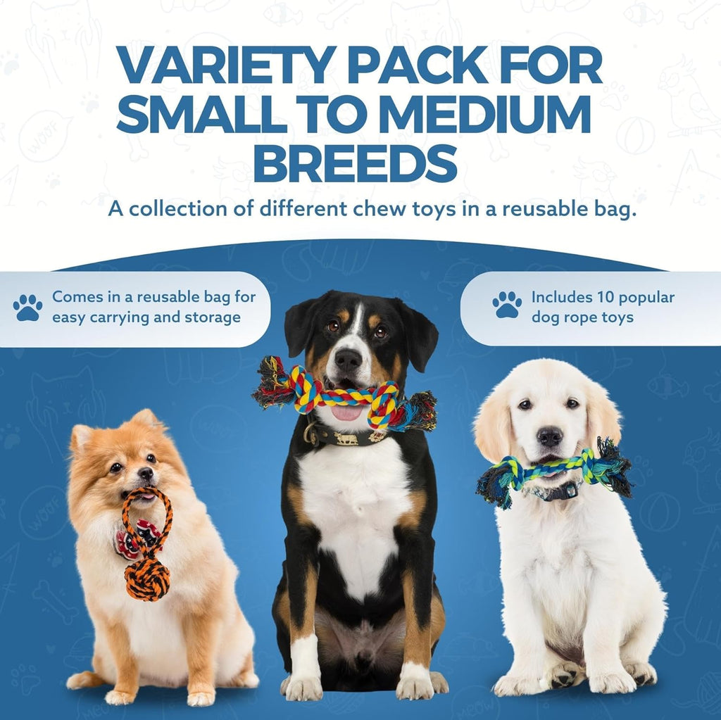 10-Pack Natural Cotton Dog Rope Toys – Indestructible Chew & Tug Toys for All Breeds & Aggressive Chewers